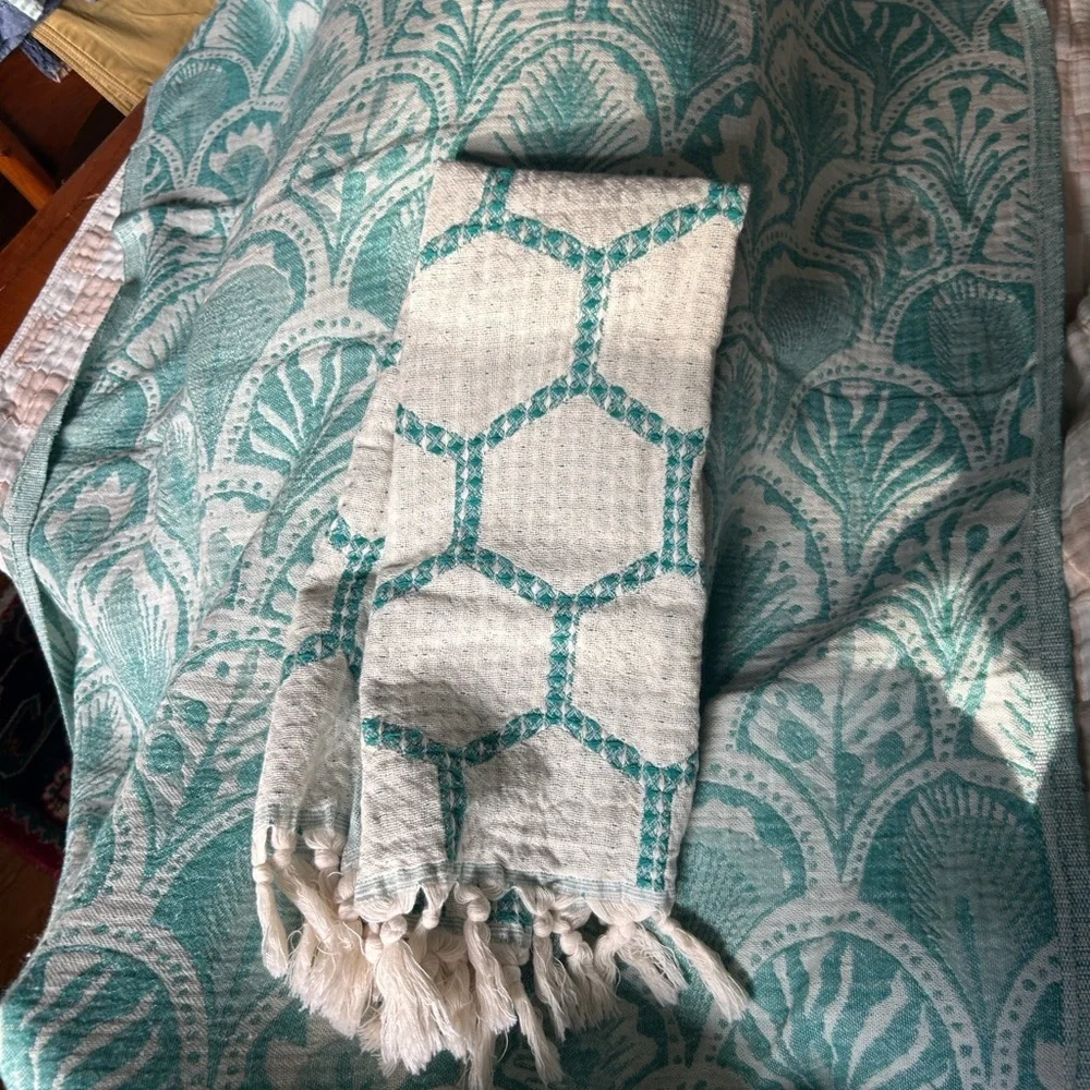 Modern Hand Towel Loom Weave Honeycomb Patterned Benetton’s Teal Green NEW!